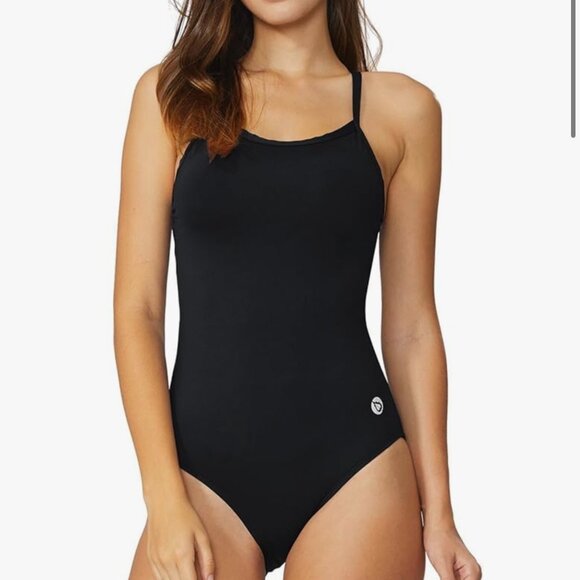 Women's Athletic Training Adjustable Strap One Piece Swimsuit Swimwear Black- L - Picture 3 of 6